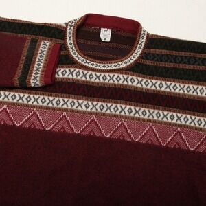 Artesanias Yarina Sweater Mens XL Red Wool Ecuadorian Geometric Knit Pullover